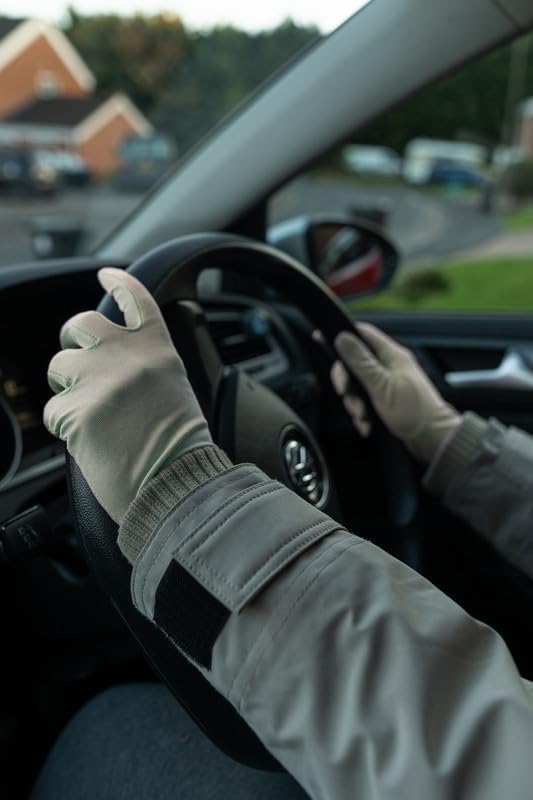 Pure Silk Glove Liners | Soft & Comfortable | Inner Thermal Touchscreen Gloves | Natural Wear | Unisex | Wash Bag Included (Khaki, Medium)