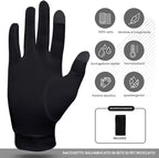 Pure Silk Glove Liners | Soft & Comfortable | Inner Thermal Touchscreen Gloves | Natural Wear | Unisex | Wash Bag Included (Jet Black, Small)