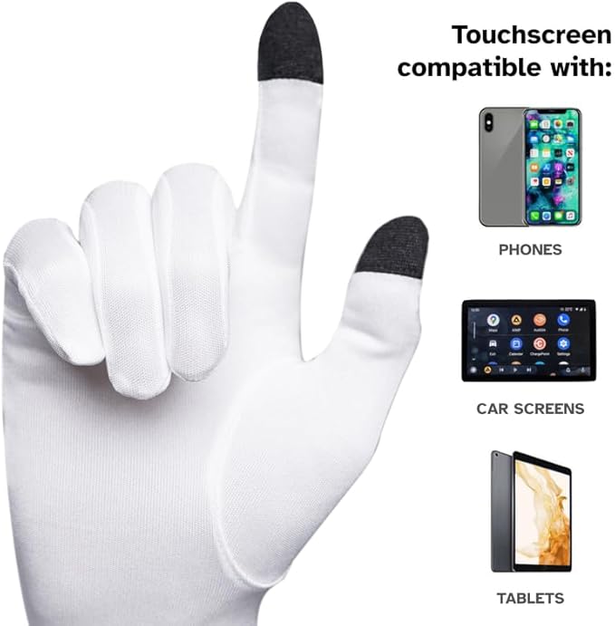 Pure Silk Glove Liners | Soft & Comfortable | Inner Thermal Touchscreen Gloves | Natural Wear | Unisex | Wash Bag Included (Off-White, Small)