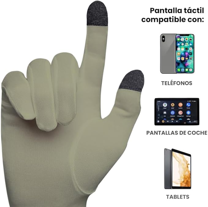 Pure Silk Glove Liners | Soft & Comfortable | Inner Thermal Touchscreen Gloves | Natural Wear | Unisex | Wash Bag Included (Khaki, Large)