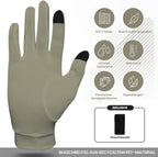Pure Silk Glove Liners | Soft & Comfortable | Inner Thermal Touchscreen Gloves | Natural Wear | Unisex | Wash Bag Included (Khaki, Large)