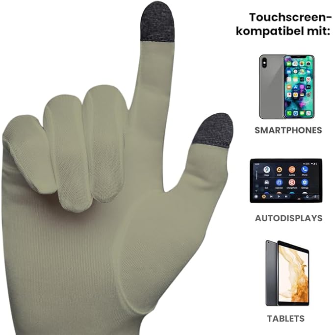 Pure Silk Glove Liners | Soft & Comfortable | Inner Thermal Touchscreen Gloves | Natural Wear | Unisex | Wash Bag Included (Khaki, Medium)