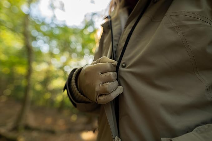 Pure Silk Glove Liners | Soft & Comfortable | Inner Thermal Touchscreen Gloves | Natural Wear | Unisex | Wash Bag Included (Khaki, Large)