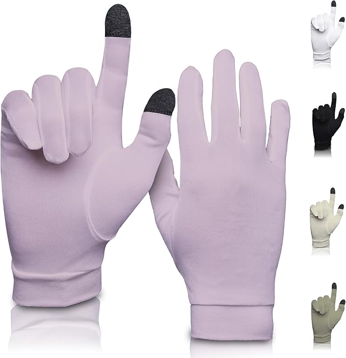 Pure Silk Glove Liners | Soft & Comfortable | Inner Thermal Touchscreen Gloves | Natural Wear | Unisex | Wash Bag Included (Salmon, Medium)