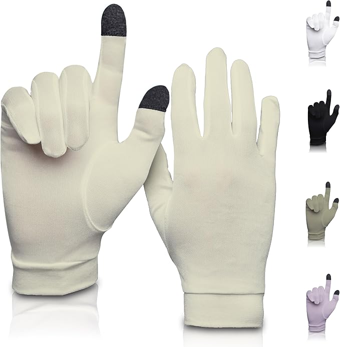 Pure Silk Glove Liners | Soft & Comfortable | Inner Thermal Touchscreen Gloves | Natural Wear | Unisex | Wash Bag Included (Cream, Small)