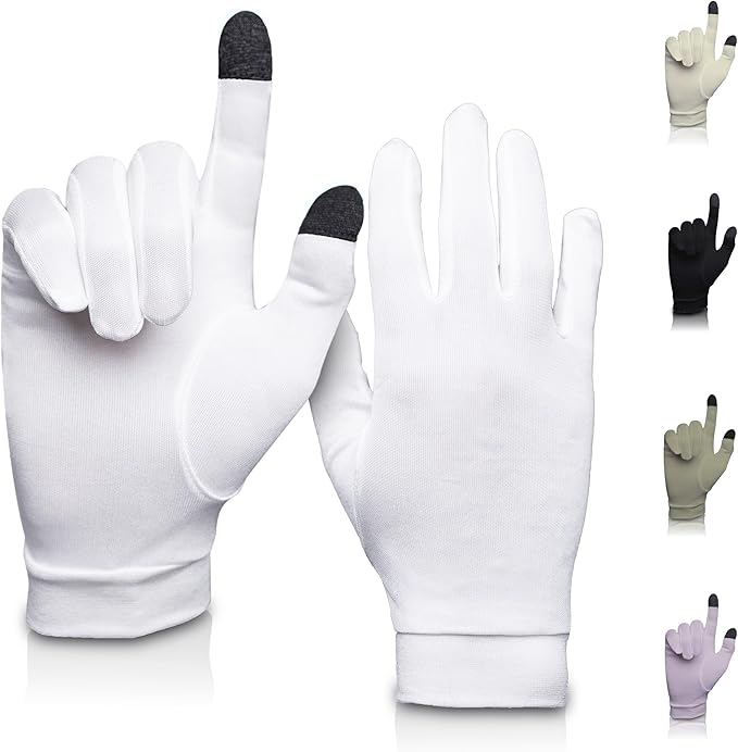 Pure Silk Glove Liners | Soft & Comfortable | Inner Thermal Touchscreen Gloves | Natural Wear | Unisex | Wash Bag Included (Off-White, Small)